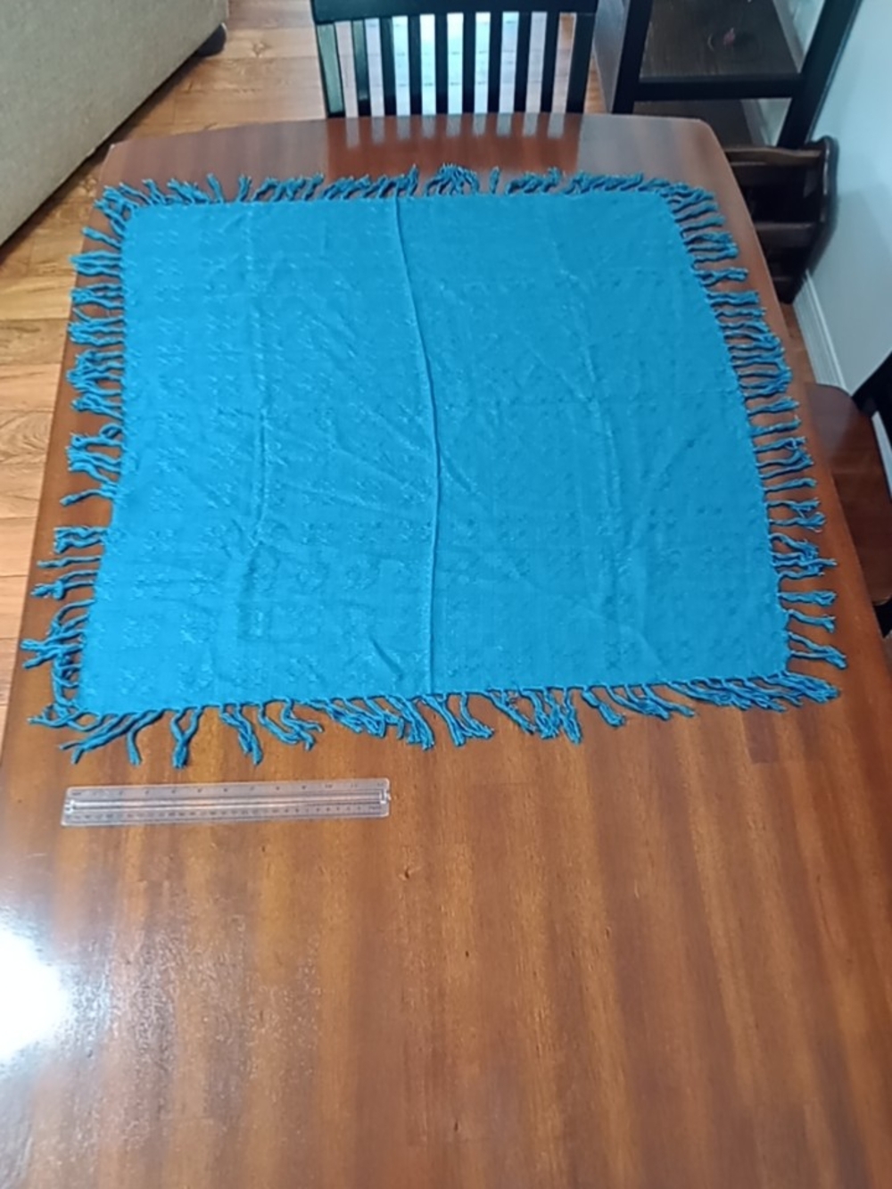Vibrant Blue Fringe Square Scarf / Wrap